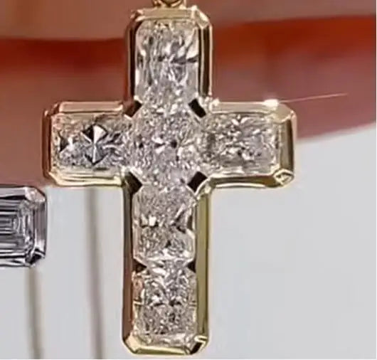 luckacco 18k solid real gold lab grow diamond necklace 6 stone emerald 2ct round cross pendant igi diamond cvd/hpht custom 14k gold