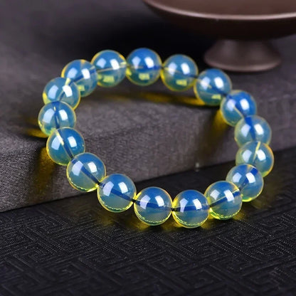 Luckacco Dominican Bracelets Water Purification Blue Amber Single Circle Hand String Amber Round Beads Buddha Bead Bracelet Femme Gift