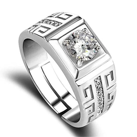 Luckacco Charm Silver Color Rings for Men Shining Crystal Adjustable Size Fashion Gifts Engagement Wedding High Quality Jewelry