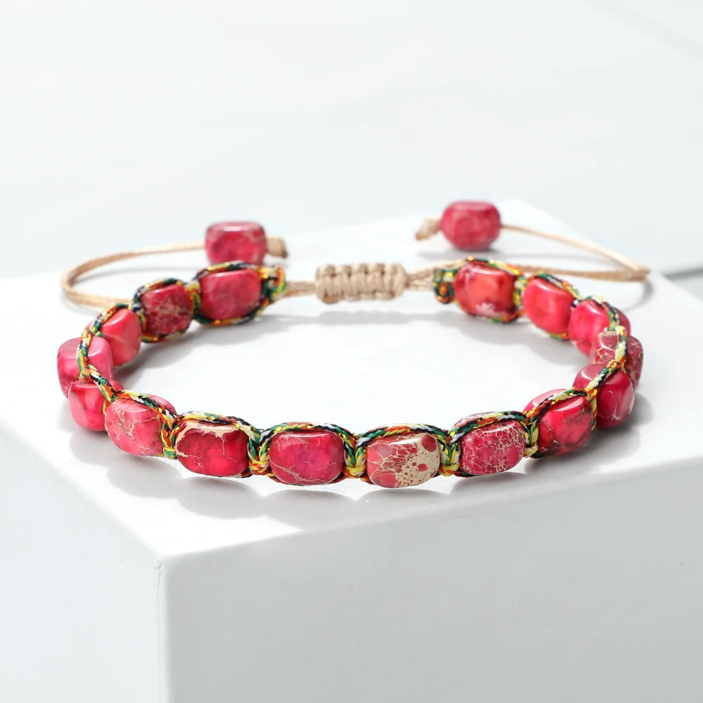 luckacco bohemian imperial stone beaded bracelet handmade  braided string bangles friendship jewelry gift vintage design strand bracelets