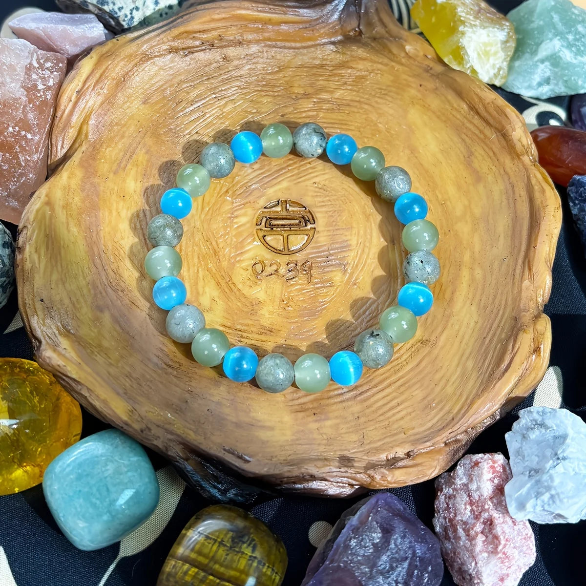 luckacco 1pc/twilight  bracelet made of natural stone  cat's eye aquamarine moonstone handmade jewelry men and women change and balance