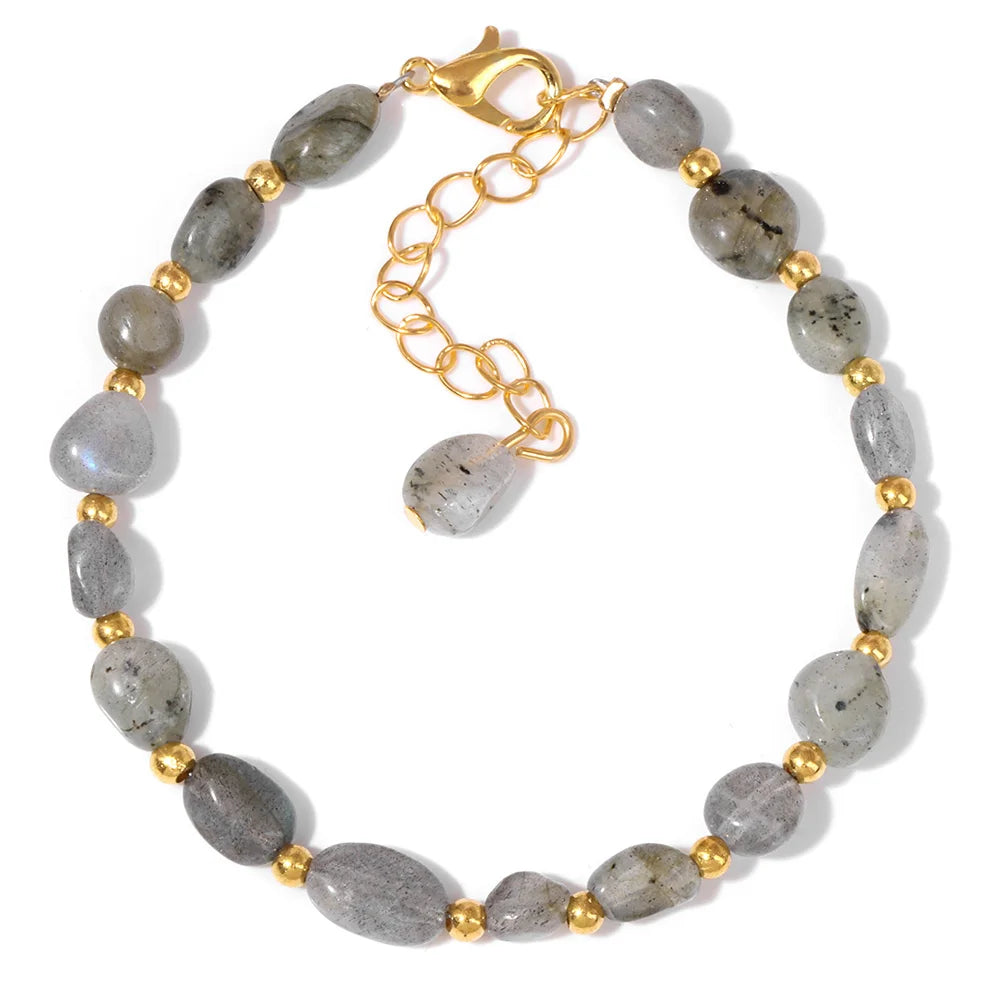 luckacco natural crystal gravel stone bracelets for women healing irregular amethysts lapis lazuli rose quartzs chain bracelet jewelry