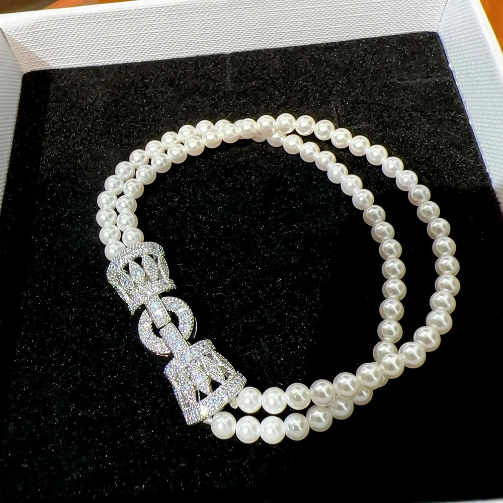 luckacco suyu women's light luxury design elegant imitation pearl necklace versatile unique design bracelet fashion sweater chain