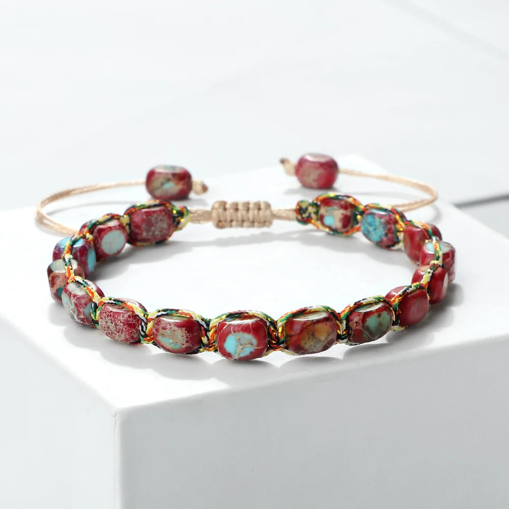 luckacco bohemian imperial stone beaded bracelet handmade  braided string bangles friendship jewelry gift vintage design strand bracelets
