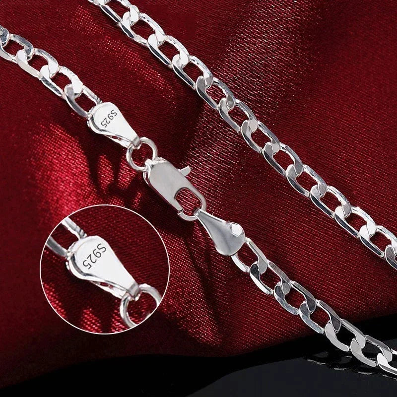 luckacco  men's 925 sterling silver necklace 2/4/6/8/10/12mm 40-75cm chain lobster clasp man boy women engagement jewelry