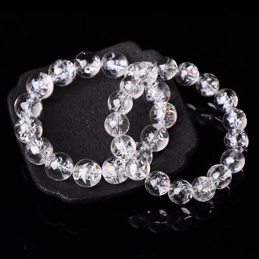 Luckacco Himalayan Natural White Crystal Men's Bracelet Transparent Colorful Crystal Rainbow Jiao Flower Women's HandString Jewelry Gifts