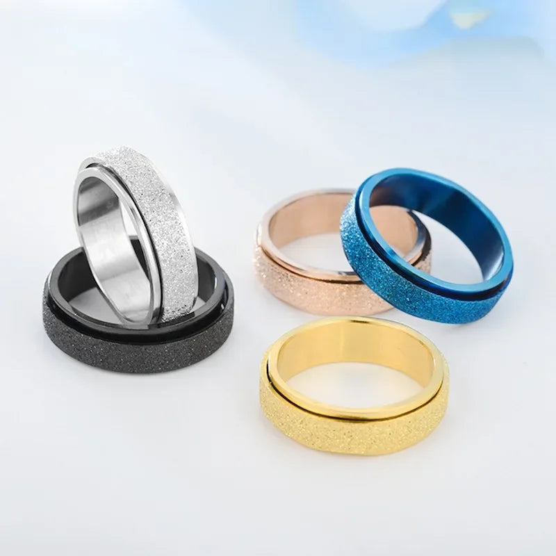 luckacco 6mm anxiety fidget spinner rings for men smooth stainless steel spinning rotating ring for women anti stress jewelry gift