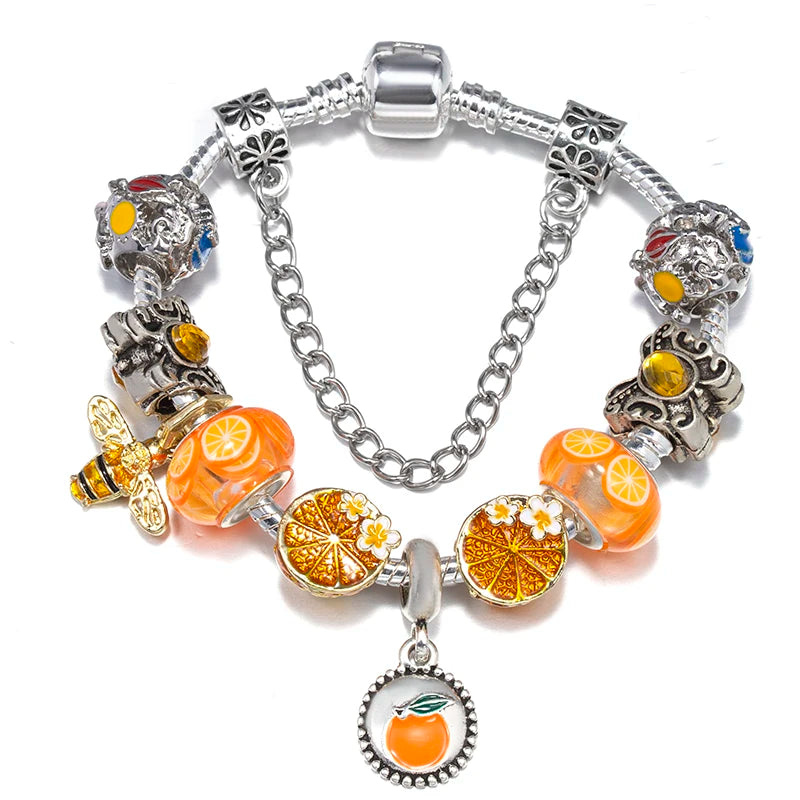 luckacco baopon spring styles butterfly pansy beads charm bracelets diy fine bracelets for women men fiancee bijoux pulseras jewelry gift