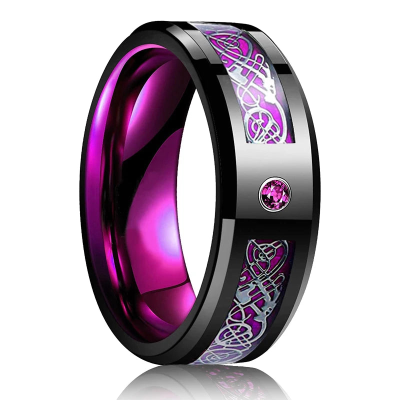 luckacco fashion men 8mm rose gold color stainless steel rings double groove pattern promise rings for men wedding jewelry accessories