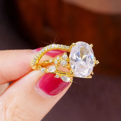 Luckacco daily picks Newest Oval Cubic Zirconia 3Pcs Rings Set Luxury Women Accessories for Engagement Wedding Party Statement Female Jewelry