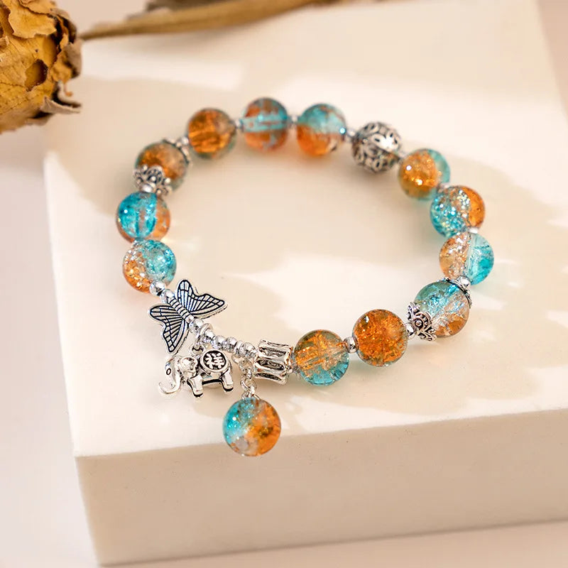 luckacco fashion ice crack gradient beaded bracelet for women vintage handmade butterfly elephant bracelet valentine's jewelry gifts