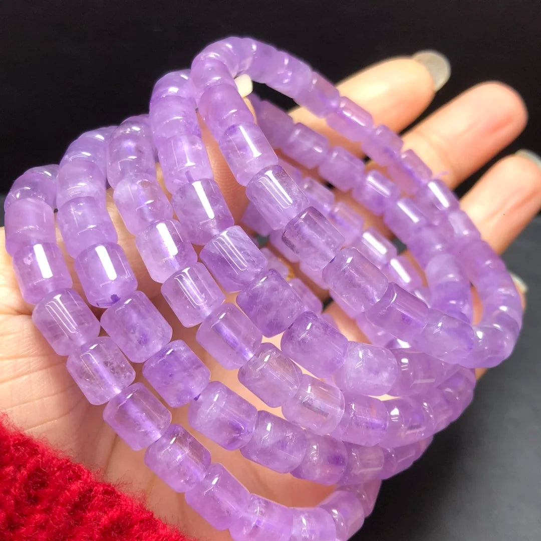 luckacco 1 pc fengbaowu natural lavender amethyst bracelet 7x11mm barrel beads crystal reiki healing stone jewelry gift for women