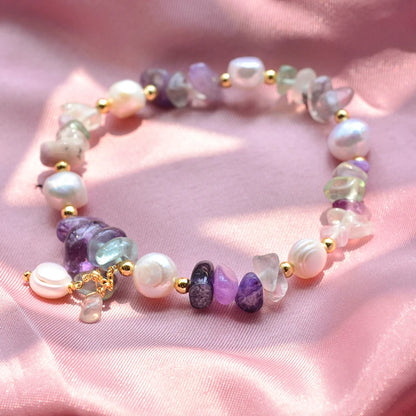 Luckacco 100% Natural Freshwater Pearl & Purple Crystal 14K Gold Filled Female Charm Bracelet Jewelry For Women Christmas Gifts No Fade