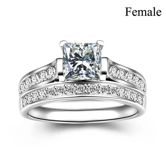 Luckacco Couple Rings Exquisite Women Rhinestones Zirconia Rings Set Simple Gold Color Men Stainless Steel CZ Stone Rings Wedding Jewelry