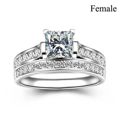 Luckacco Fashion Couple Rings Charm Purple Rhinestones CZ Women Rings Set Trendy Men Stainless Steel Zirconia Ring Wedding Band Jewelry