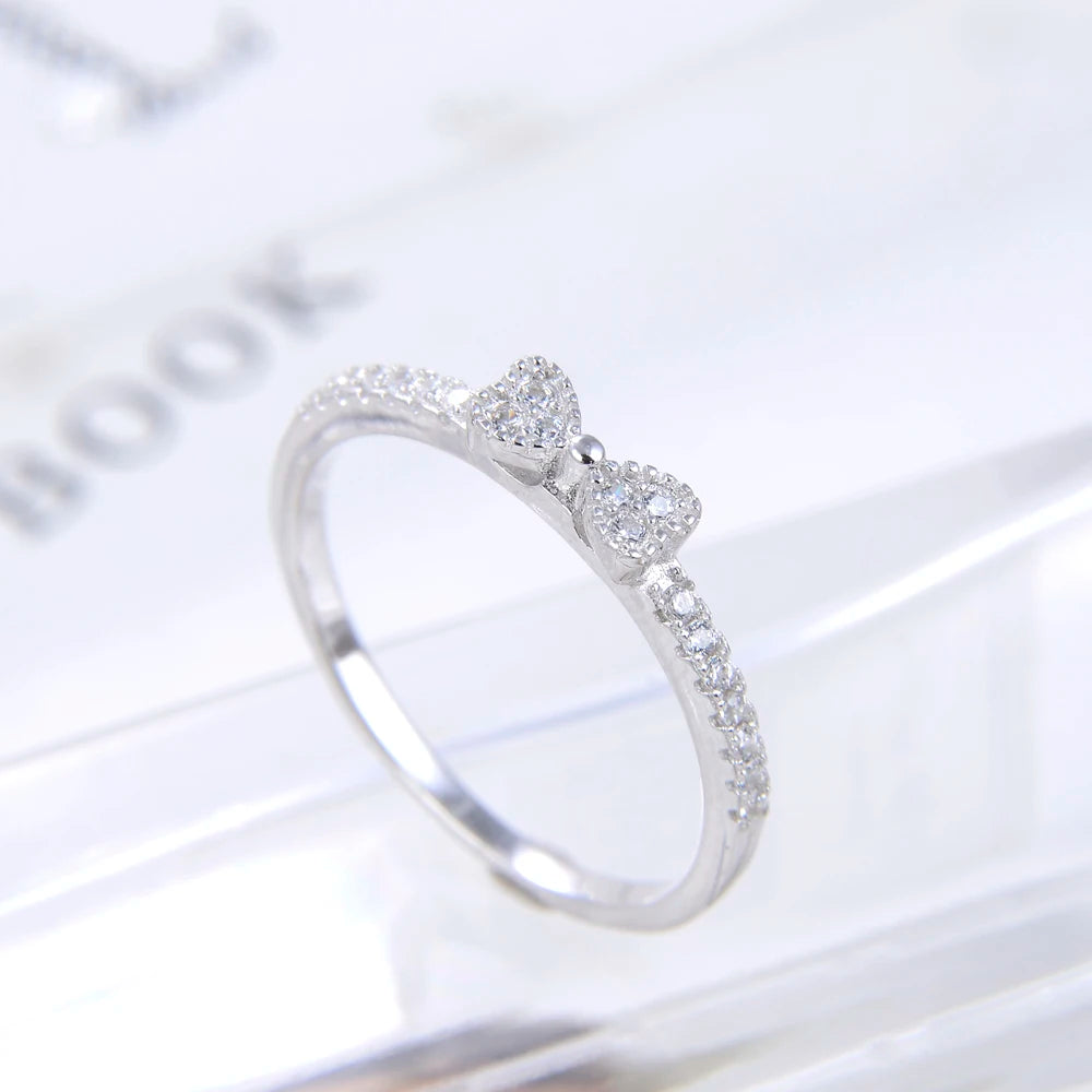 luckacco elegant 925 sterling silver bow shape ring round zircon diamant band lightweight accessories women classic jewelry