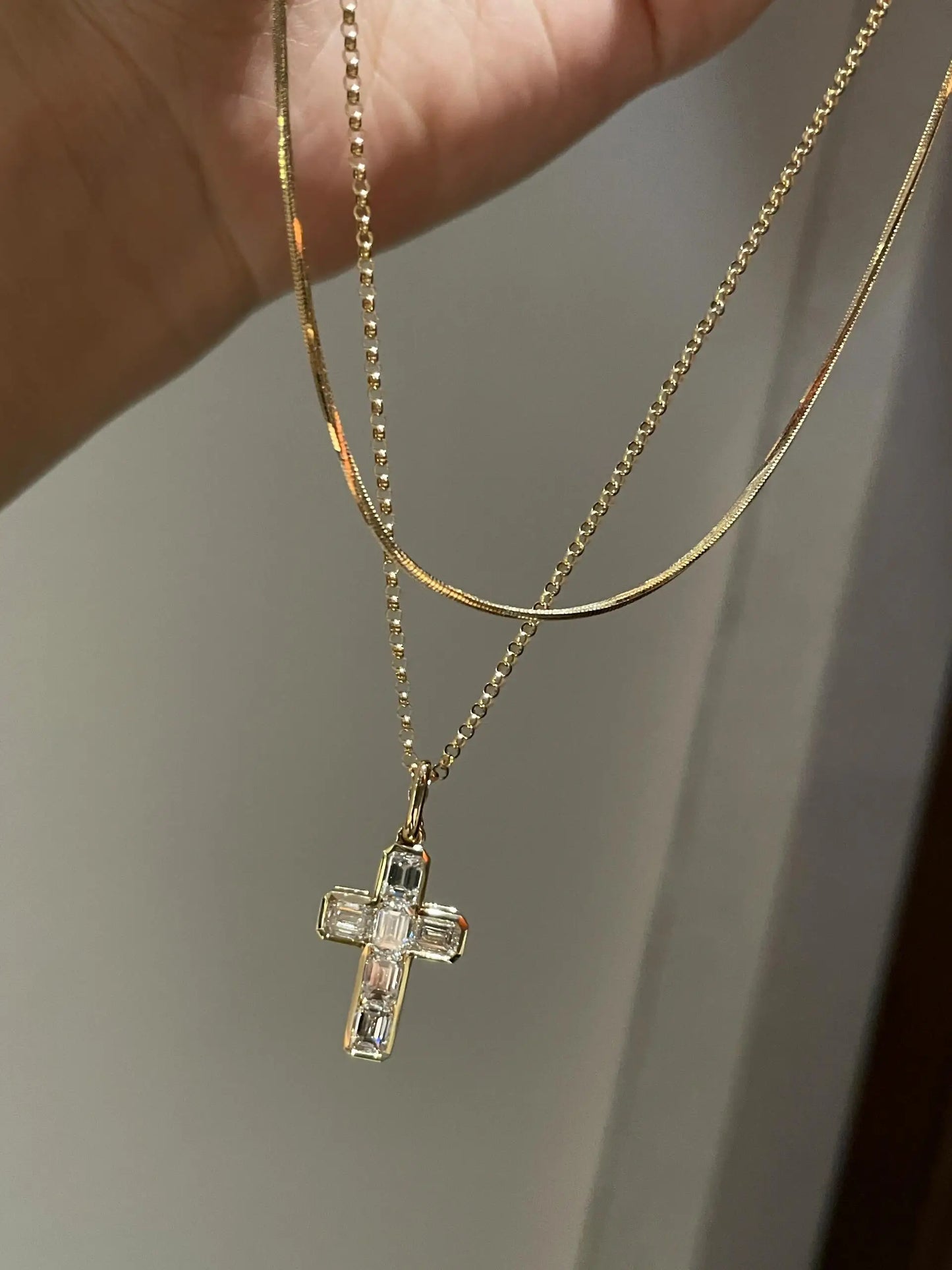 luckacco 18k solid real gold lab grow diamond necklace 6 stone emerald 2ct round cross pendant igi diamond cvd/hpht custom 14k gold