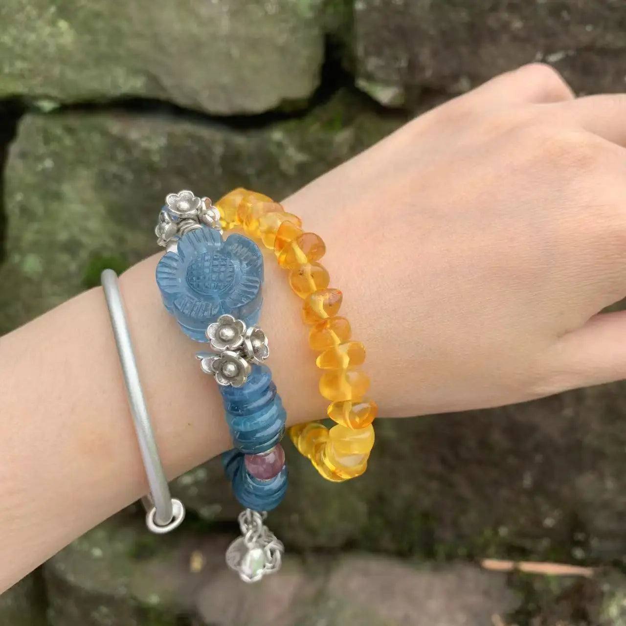 luckacco natural baltic amber bracelet  stone irregular jewelry  design handmade gem beads healing women jewelry gifts
