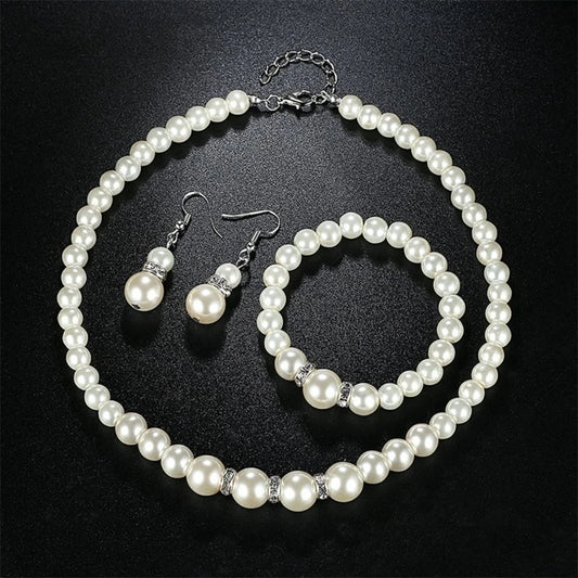 Luckacco Pearl jewelry set Women's necklace earrings bracelet three-piece set for mother gift beautiful wedding photo accessories