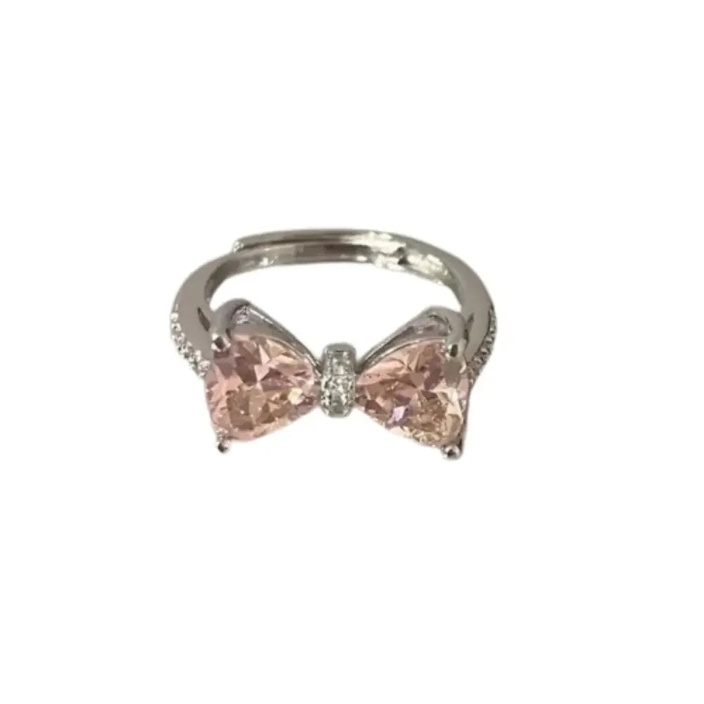 luckacco fashion pink bowknot finger ring exquisite sweet bow-tie ring bowknot adjustable bowknot opening ring weeding