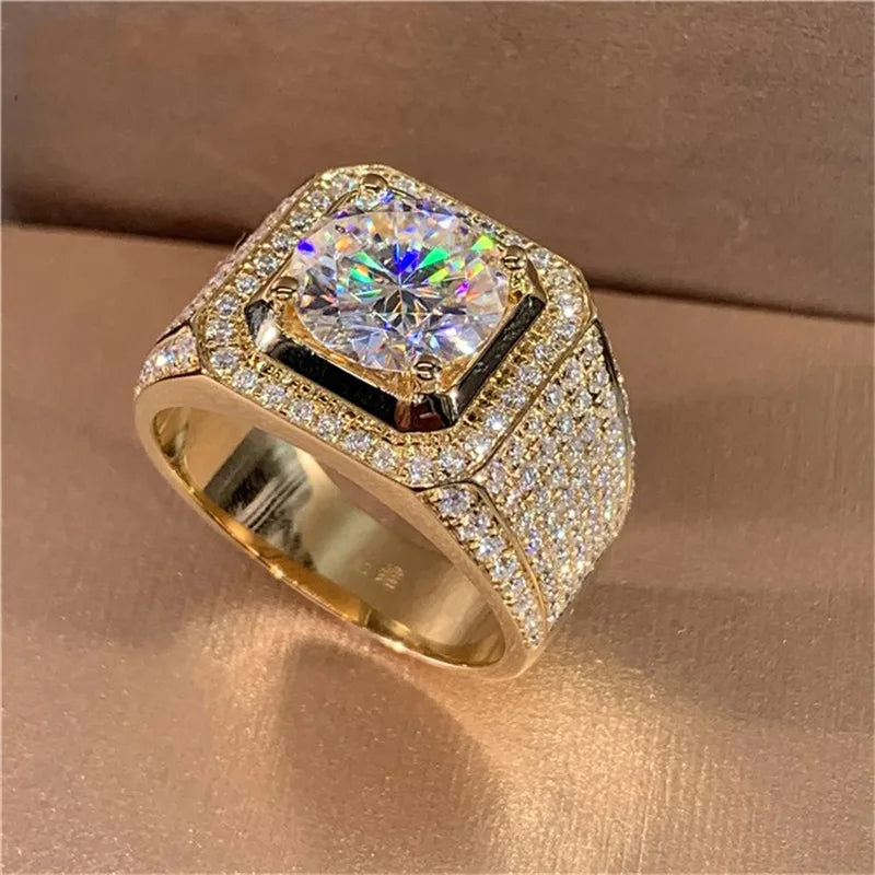 luckacco solitaire 14k gold male 2ct lab diamond moissanite ring 925 sterling silver jewelry party wedding band rings for men