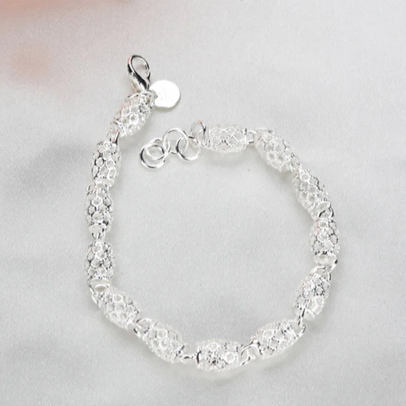 luckacco 925 silver flower beads charm bracelets for women hollow ball silver bracelet adjustable wedding party jewelry gifts