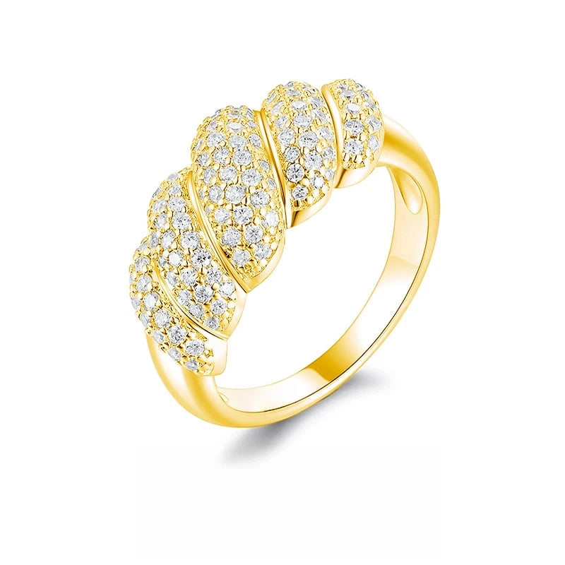 luckacco luxury 100% real 18k gold platinum pt950 women's niche high-end bread shape ring
