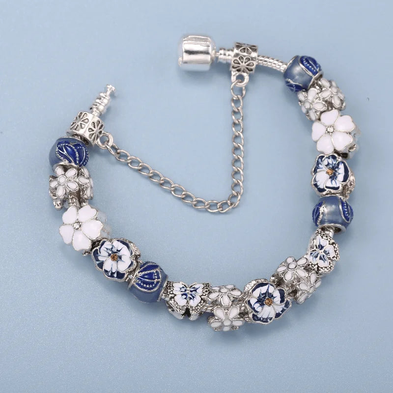 luckacco baopon spring styles butterfly pansy beads charm bracelets diy fine bracelets for women men fiancee bijoux pulseras jewelry gift