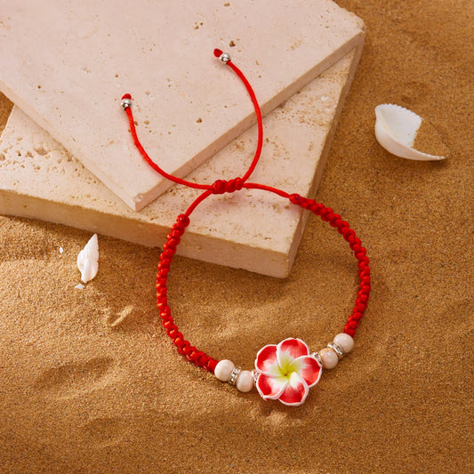 Luckacco 2025 New Bohemian Colorful Big Flower Polymer Clay Bracelet for Women Charm Handmade Woven Bangles Summer Beach Jewelry Gift
