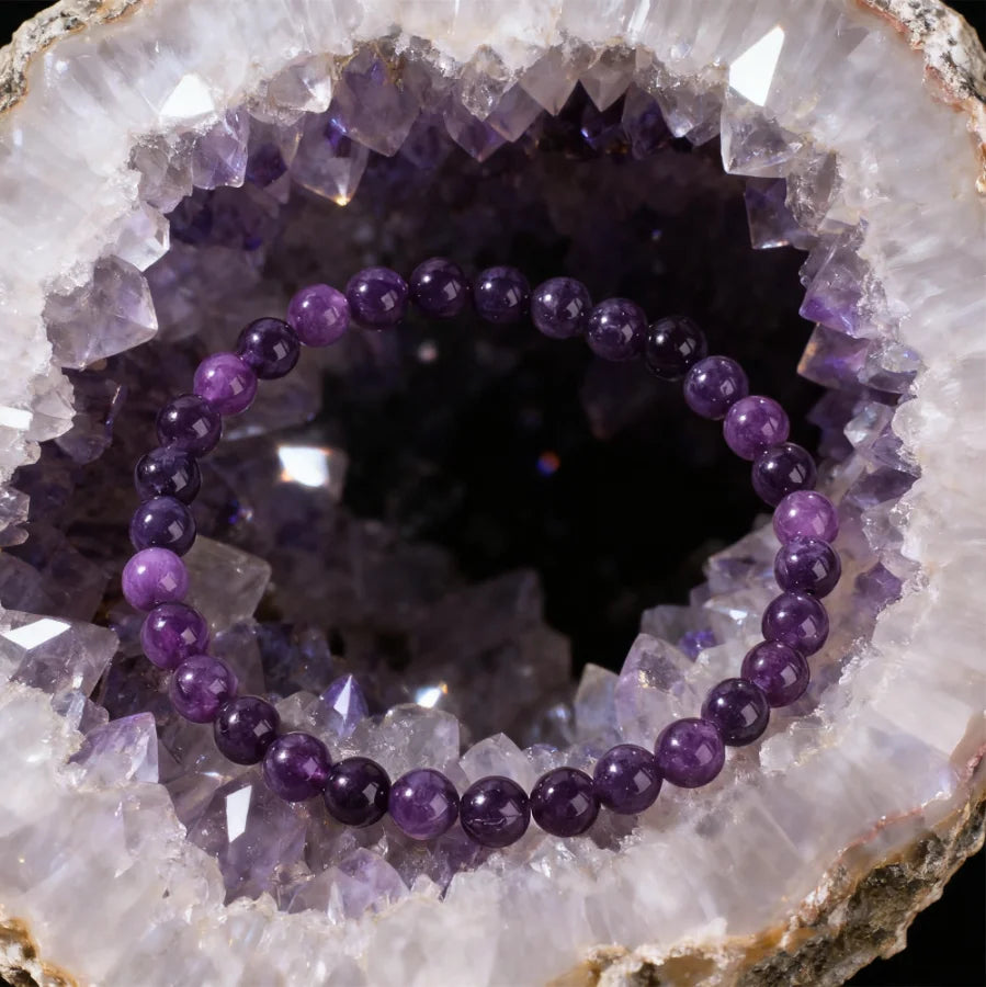 luckacco handmade amethyst beaded bracelet - boho style crystal jewelry for women, stretchable design fit most wrists, trendy daily ornam