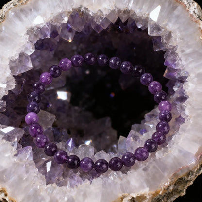 Luckacco Handmade Amethyst Beaded Bracelet - Boho Style Crystal Jewelry for Women, Stretchable Design Fit Most Wrists, Trendy Daily Ornam