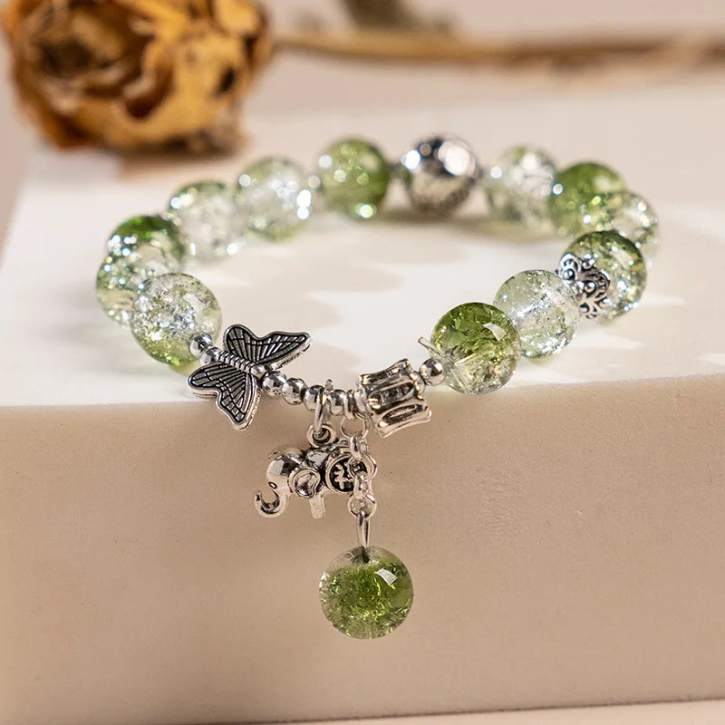 luckacco fashion ice crack gradient beaded bracelet for women vintage handmade butterfly elephant bracelet valentine's jewelry gifts