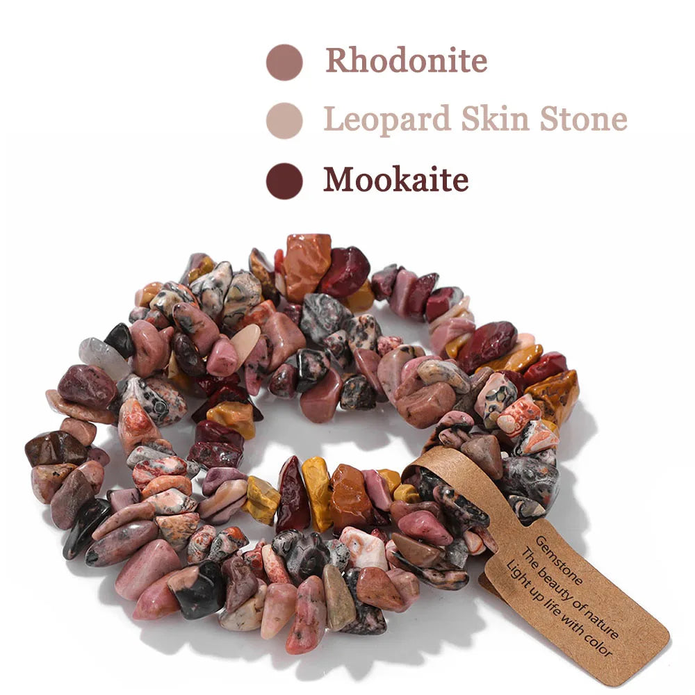luckacco 3pcs natural chip stone bracelet set irregular fluorite quartzs stretch bracelet with tag healing jewelry gifts for women men