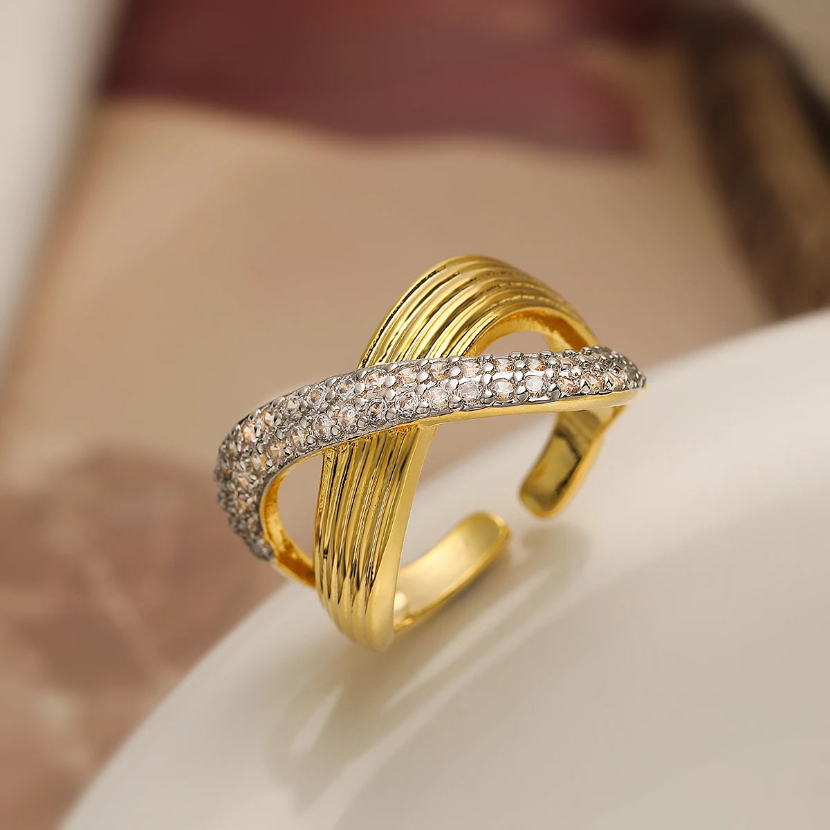 luckacco 31styles luxury aaa cubic zirconia inlay copper wedding jewelry gold color statement geometric rings for elegant women