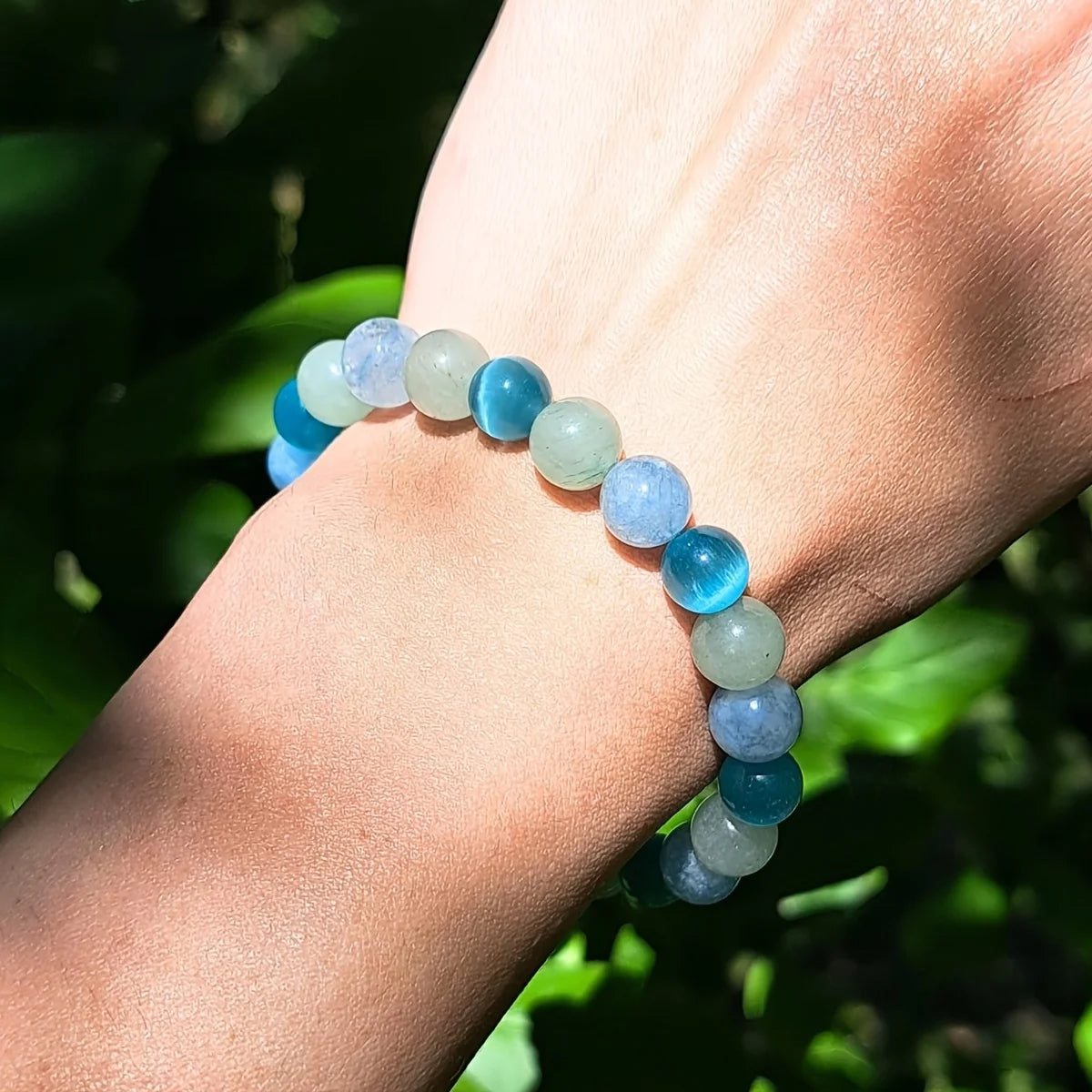 luckacco 1pc/twilight  bracelet made of natural stone  cat's eye aquamarine moonstone handmade jewelry men and women change and balance