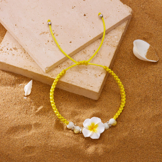 Luckacco 2025 New Bohemian Colorful Big Flower Polymer Clay Bracelet for Women Charm Handmade Woven Bangles Summer Beach Jewelry Gift