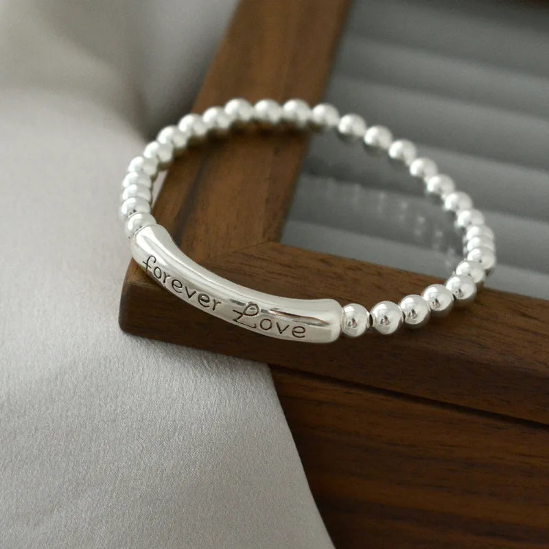 luckacco new 925 silver geometric bead punk peace of mind words irregular string bracelet for woman girl fashion jewelry gift dropship