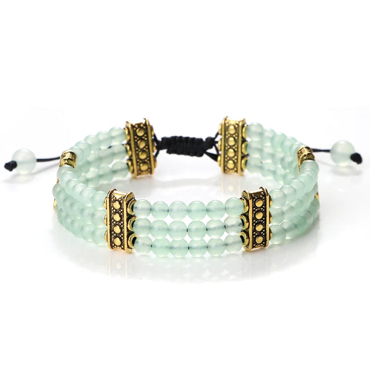 Luckacco Natural Stone Beads Bracelet 4mm Malachite Black Lava Yoga Energy Hot Couple For Women Men Jewelry Braided Rope Knot Bangle Gift