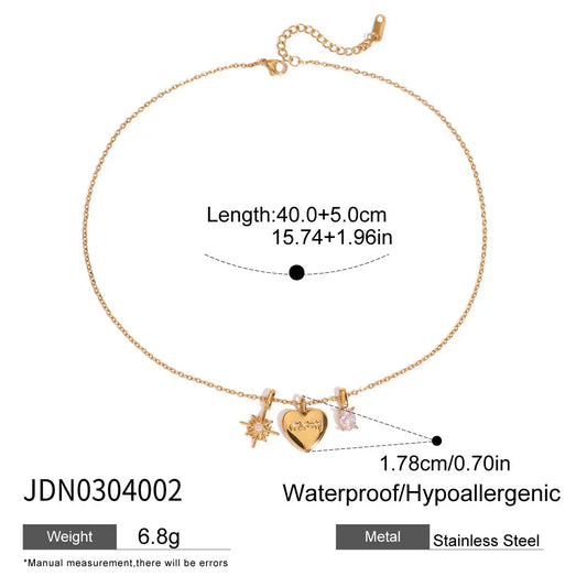 Luckacco Zora Women's Exquisite Simple "MOM" Heart Pendant Necklace 18K Gold-plated Stainless Steel Trendy and Versatile Zircon Jewelry JDN0304002