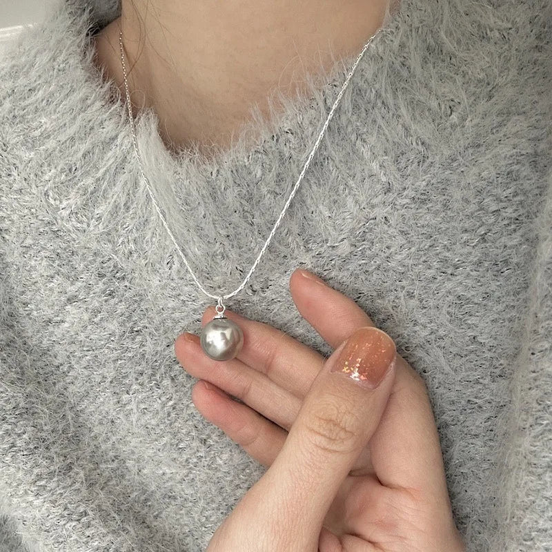 luckacco new trendy fashion 925 silver pearl simple elegant thin chain pendant necklace for women girl jewelry dropship
