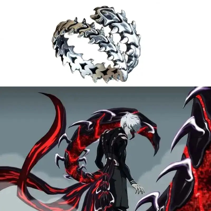 luckacco new anime tokyo ghoul coiled bone punk ring creative kaneki ken adjustable open rings for women men cosplay accessories