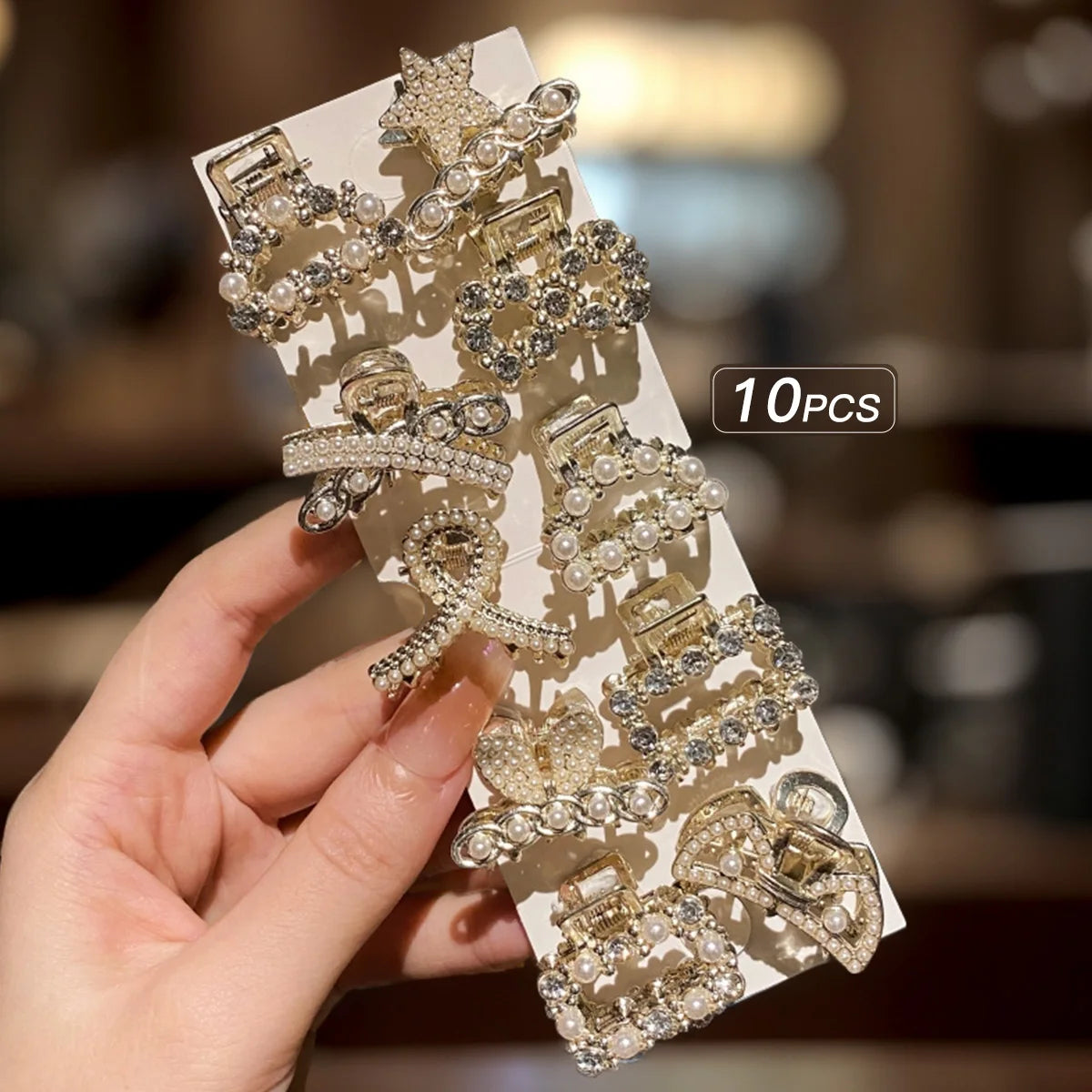luckacco 10 alloy rhinestone hair clips, fashionable small grab hair accessories