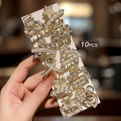 Luckacco 10 alloy rhinestone hair clips, fashionable small grab hair accessories