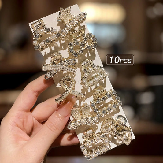 Luckacco 10 alloy rhinestone hair clips, fashionable small grab hair accessories