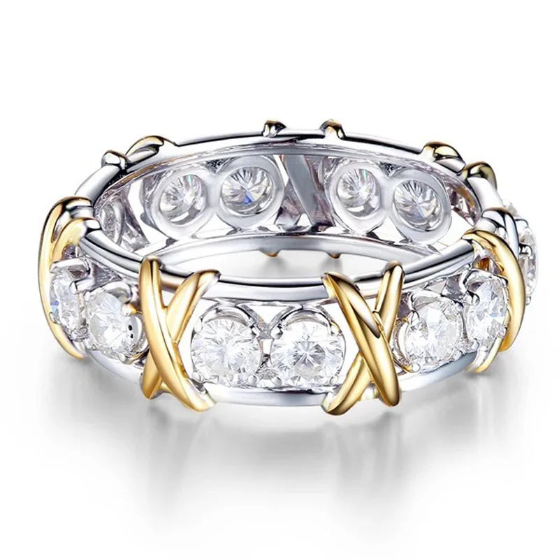 luckacco luxury 925 sterling silver ring interlaced zircon crystal ring for woman engagement wedding jewelry gift accesorios mujer