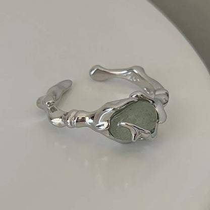 Luckacco Foxanry Minimalist Silver Color Stone Rings for Women Couples New Fashion Creative Design Geometric Birthday Party Jewelry Gifts