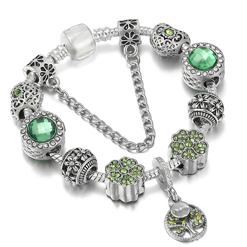 luckacco baopon new fashion life of tree crystal charm bracelet fit green color snake chain brand bracelets & bangles for women jewelry