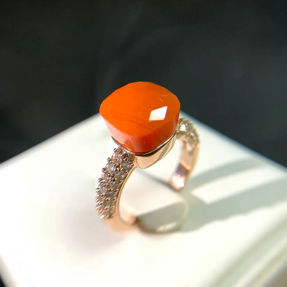 luckacco hot candy square ring inlay zircon colorful crystal ring for women party fashion jewelry gold plated blue topaz ring gift