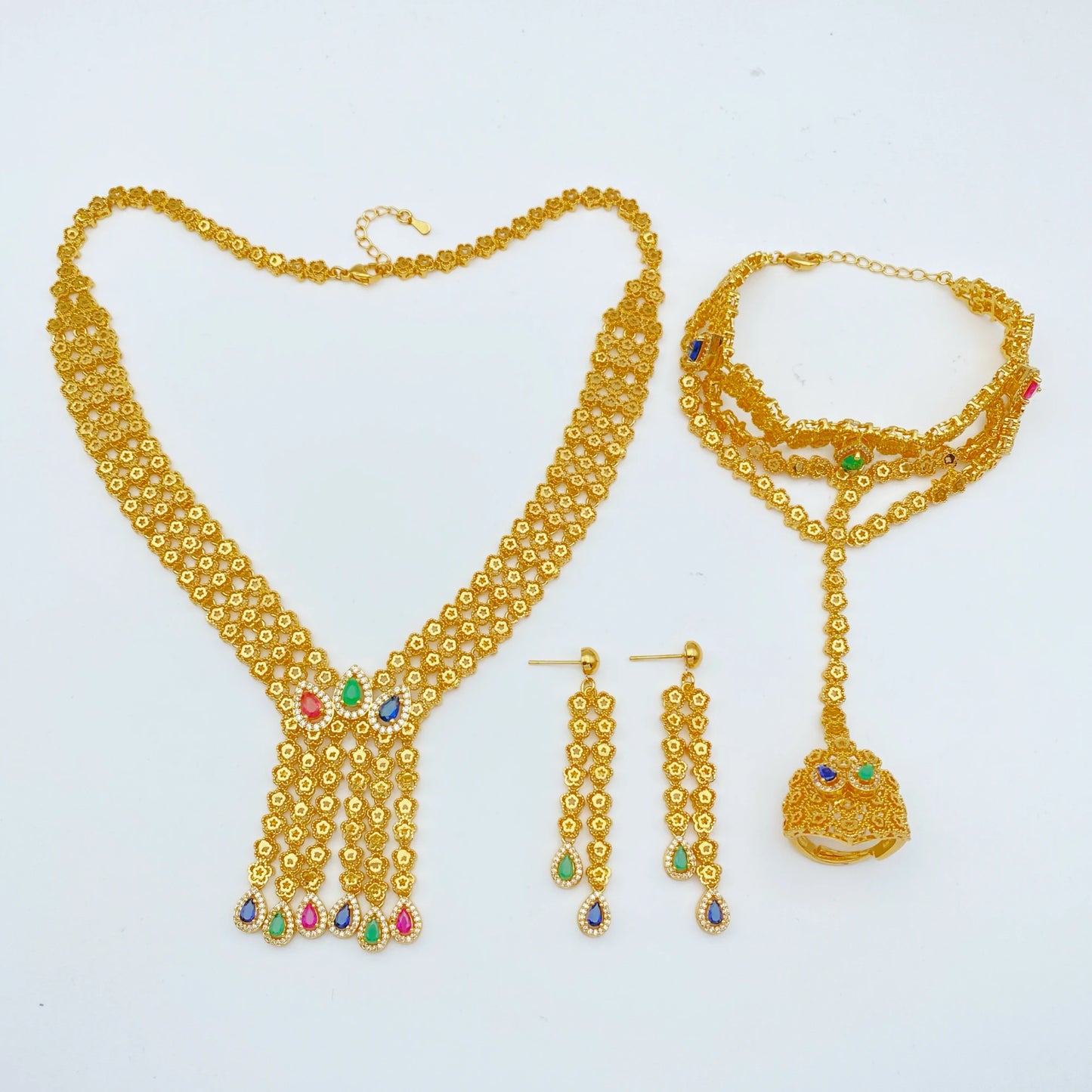 luckacco jrh gold plated 4-piece jewelry set for women africa elegant necklace earrings bracelet ring luxury gift set for her