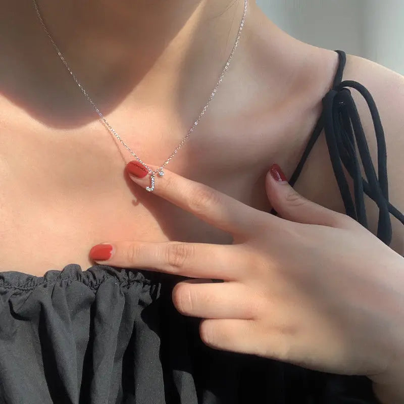 luckacco 925 sterling silver letter necklace shiny zircon letter pendant collar chain your name necklace wedding jewelry birthday gift
